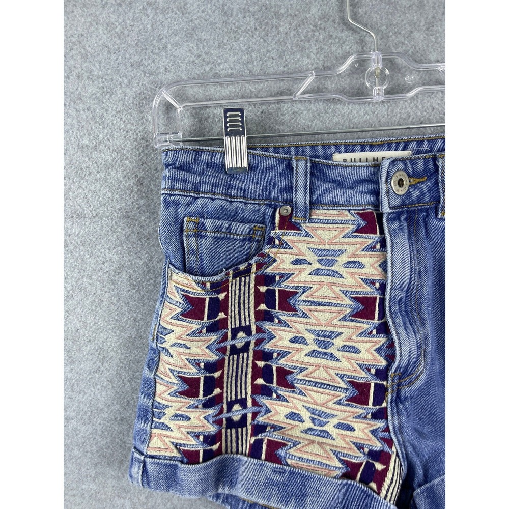 Bullhead Denim Co. Mom Shorts Womens 3 Juniors Blue Embroidered High Rise Casual - Picture 8 of 10